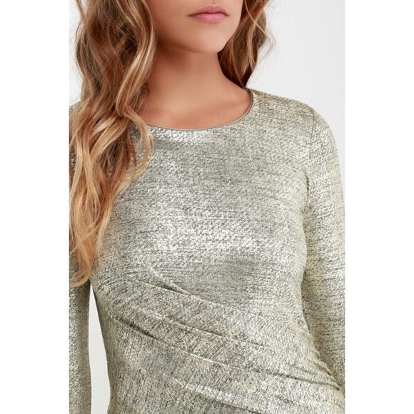 Lulus Luxe of My Life Gold Long Sleeve Dress, Size XS - Picture 6 of 14
